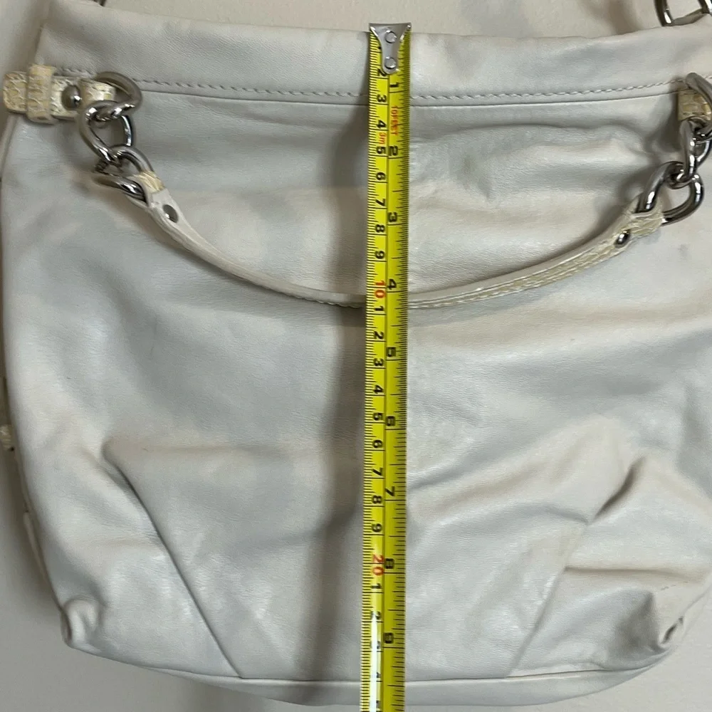 Coach 1941 Ivory Soft Leather Snakeskin Detail Silver Hardware zip top Hobo Bag